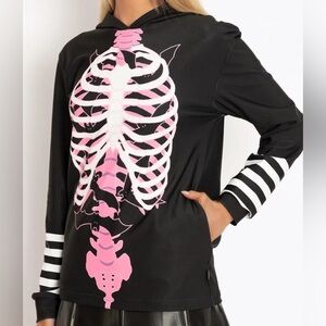 Blackmilk Bat Cage Black and Pink Skeleton Hoodie L